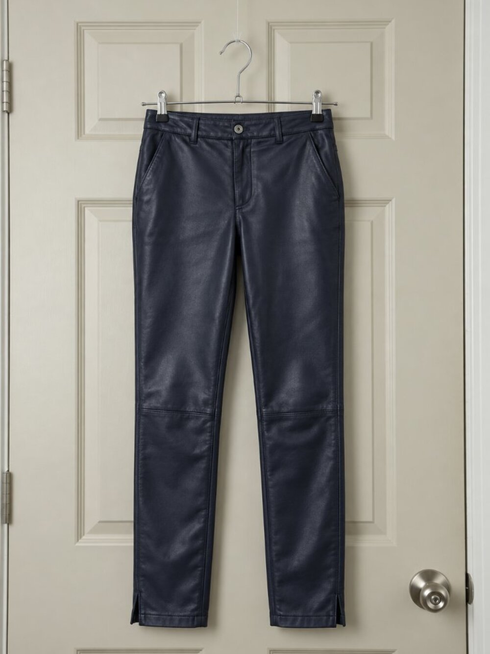 EST’SEVEN Paris Women’s 100% Genuine Leather Pants – Dark Navy Blue – Size L